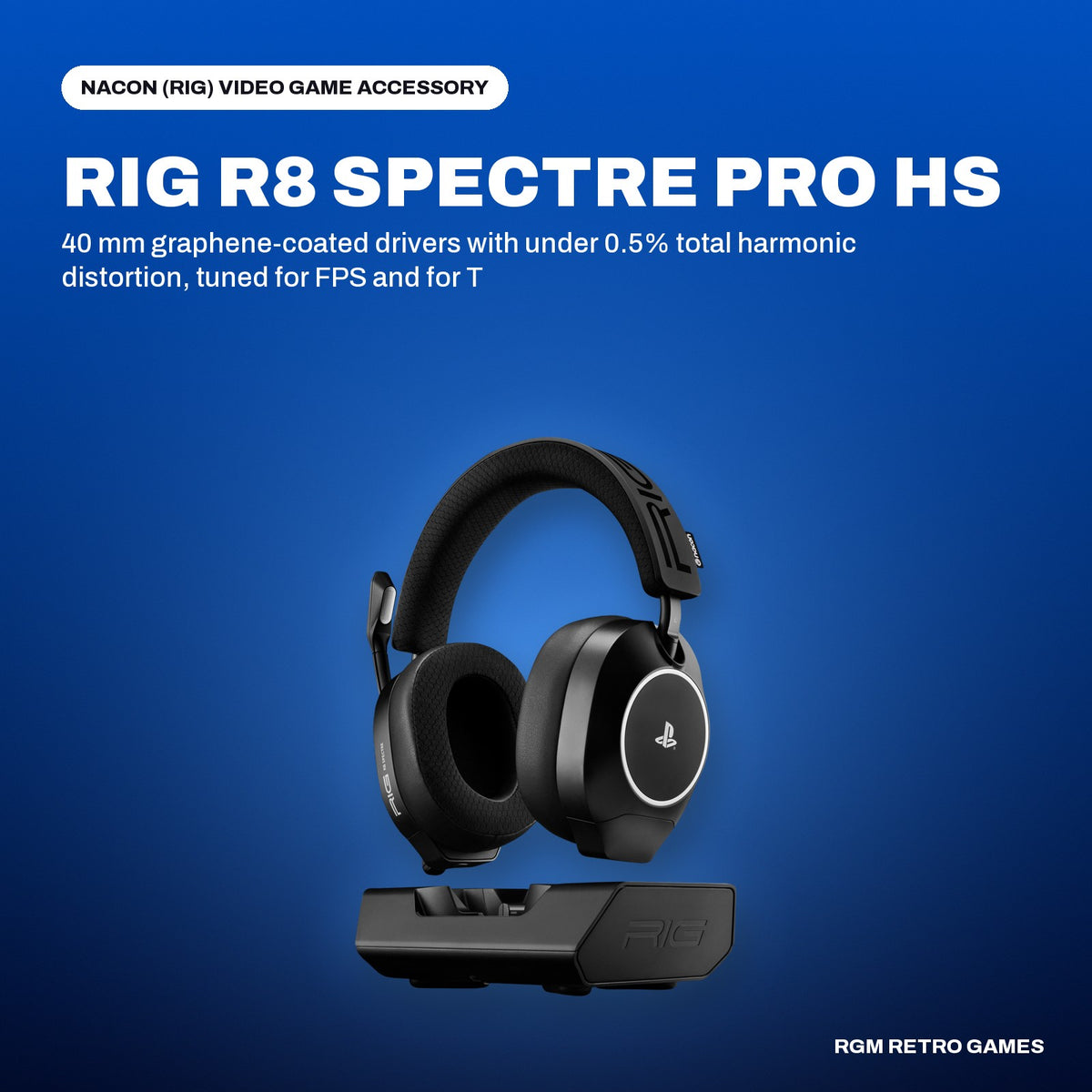 RIG R8 SPECTRE PRO HS Dual Wireless Gaming Headset with RGB Charging Base for PlayStation - Black in a Nacon (RIG) color scene