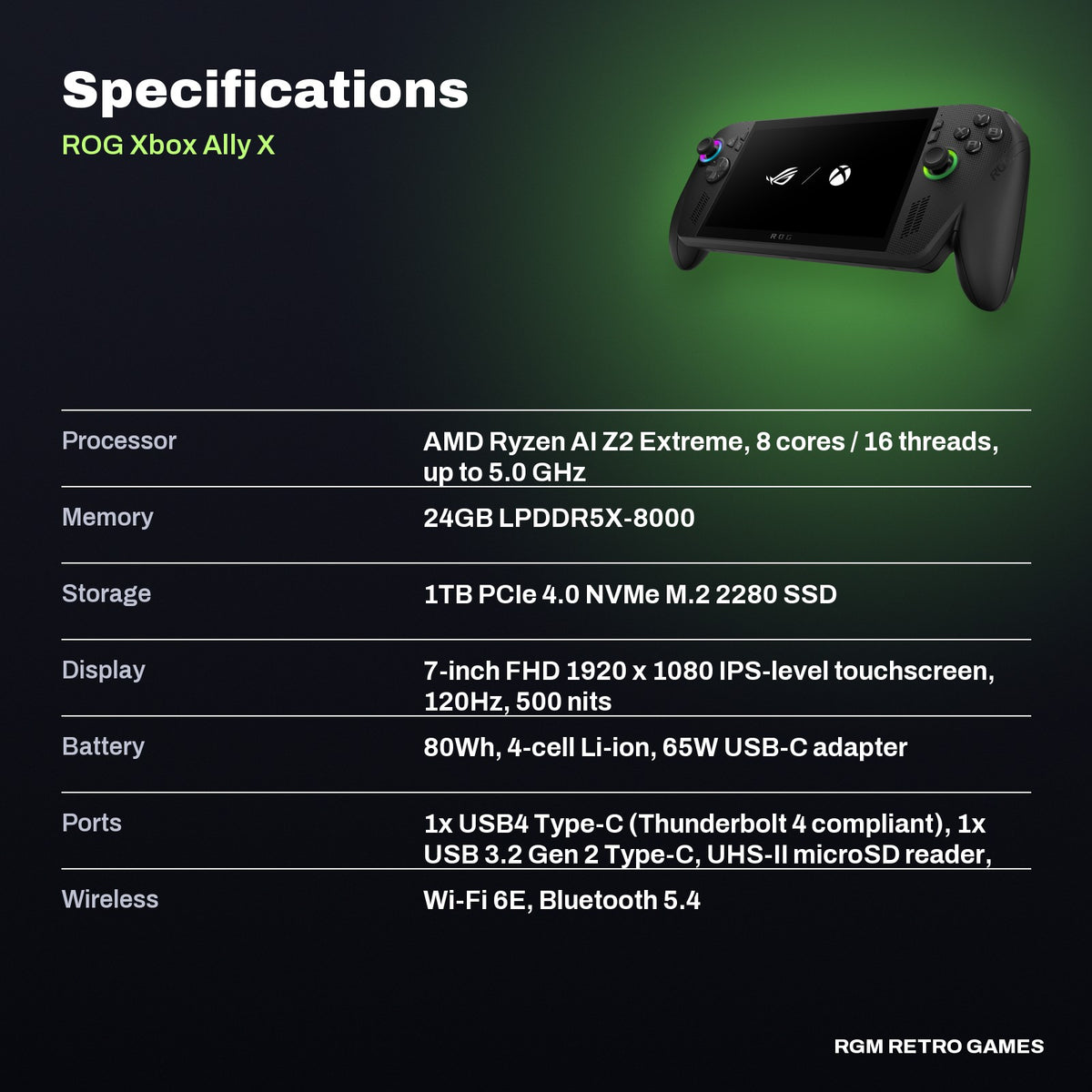 ROG Xbox Ally X (2025) Gaming Handheld - AMD Ryzen AI Z2 Extreme, 24GB RAM, 1TB SSD specifications