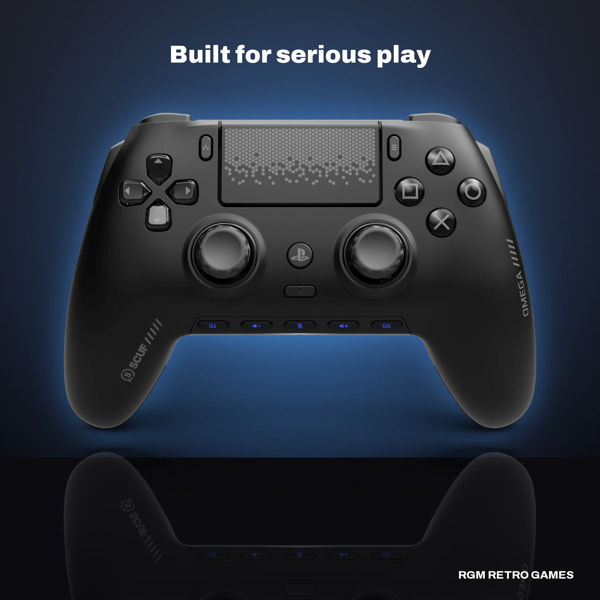 SCUF Omega Wireless Performance Controller for PS5 & PC (Black) in a dark studio setting