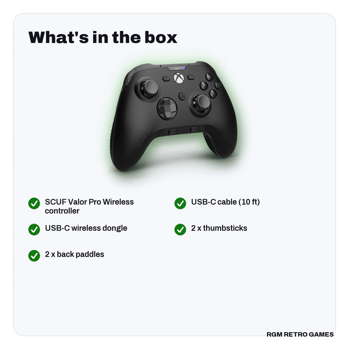 What's in the box with the SCUF Valor Pro Wireless Performance Controller for Xbox Series X|S, Xbox One and PC (Black)