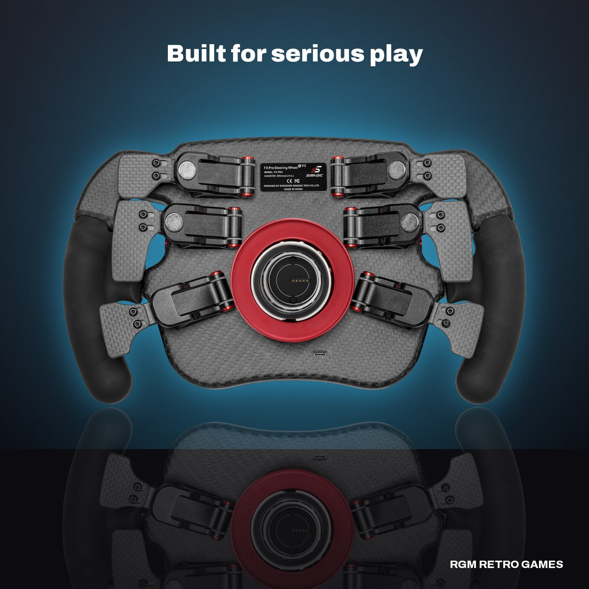 Simagic FX Pro Formula Steering Wheel in a dark studio setting