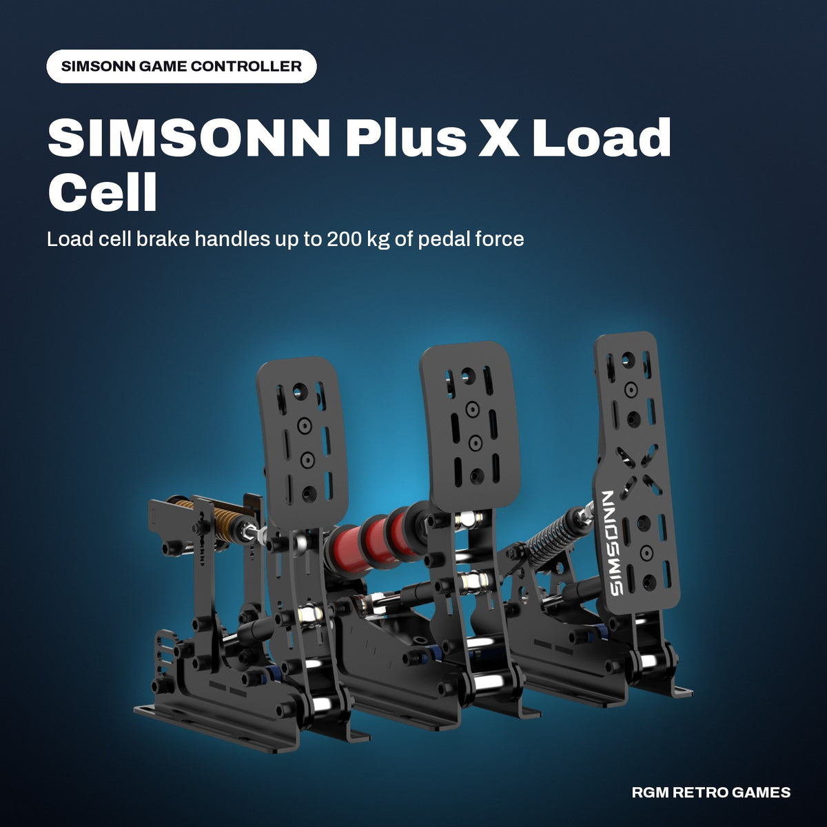 SIMSONN Plus X Load Cell Sim Racing Pedals with Hydraulic Damping - 3-Pedal Set (P3-H3), Black in a SIMSONN color scene