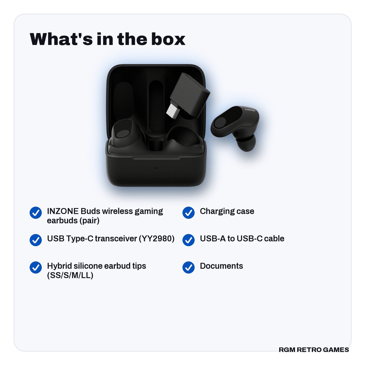 What's in the box with the Sony INZONE Buds Truly Wireless Noise Canceling Gaming Earbuds - Black