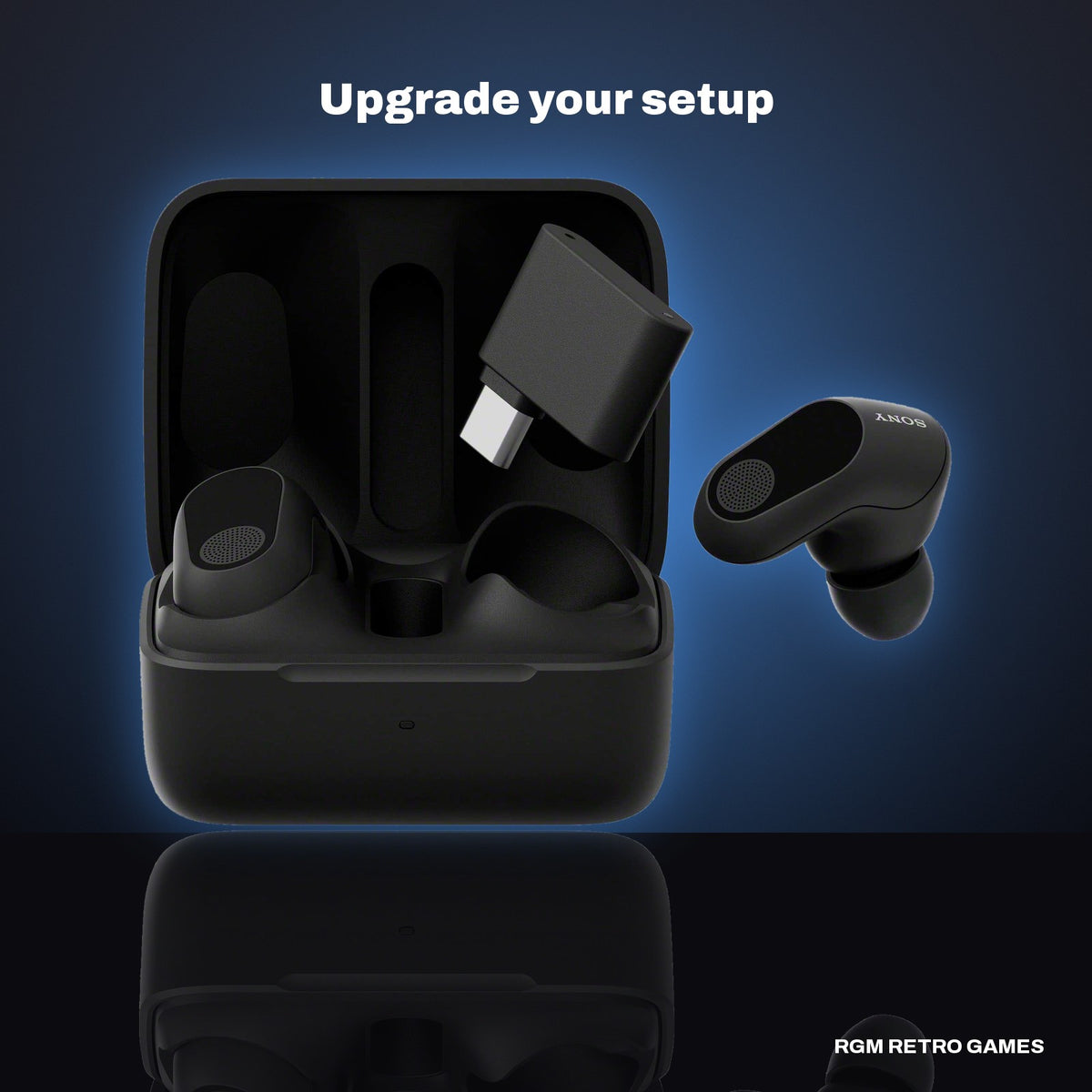 Sony INZONE Buds Truly Wireless Noise Canceling Gaming Earbuds - Black in a dark studio setting