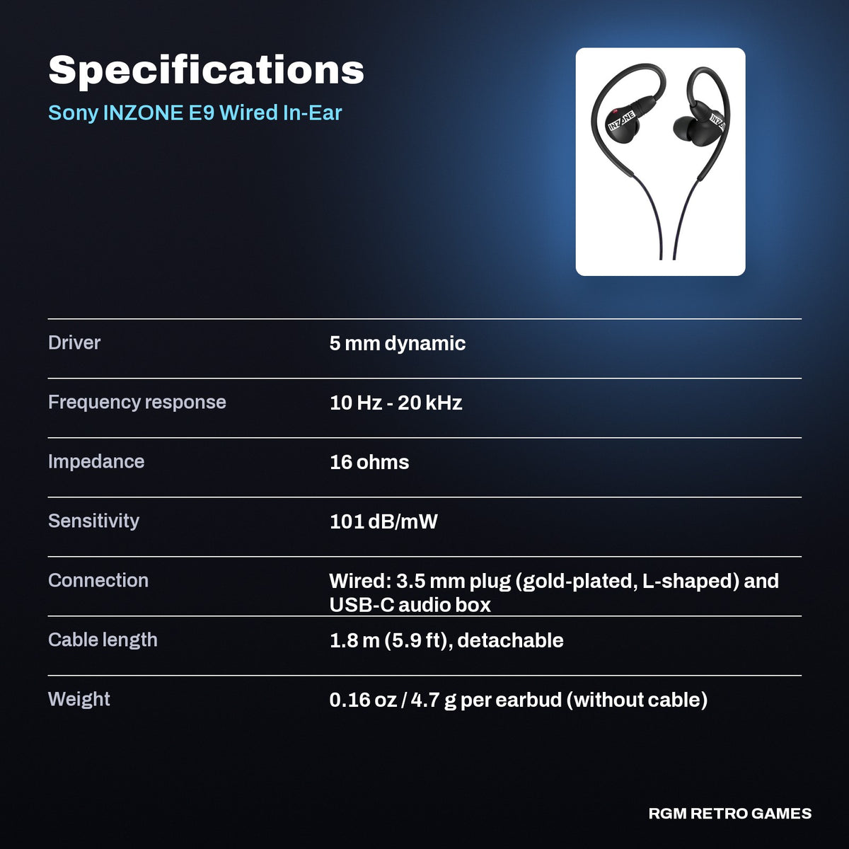 Sony INZONE E9 Wired In-Ear Monitor for Gaming - Black specifications