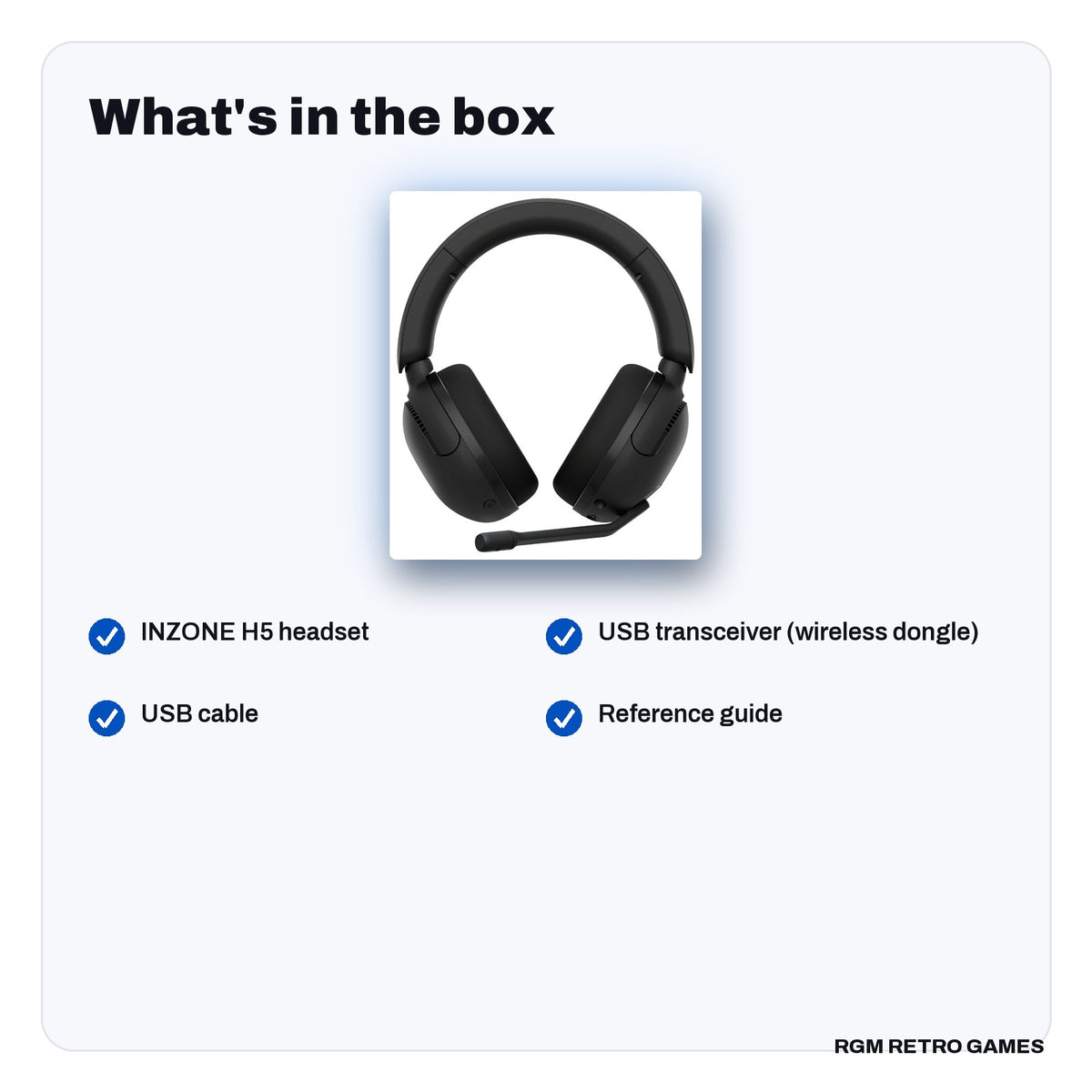 What's in the box with the Sony INZONE H5 Wireless Gaming Headset (WH-G500, Black)