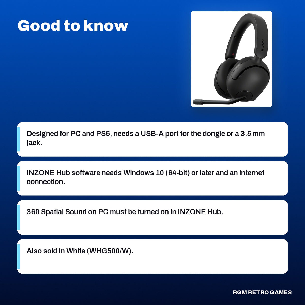 Sony INZONE H5 Wireless Gaming Headset (WH-G500, Black), good to know before you buy