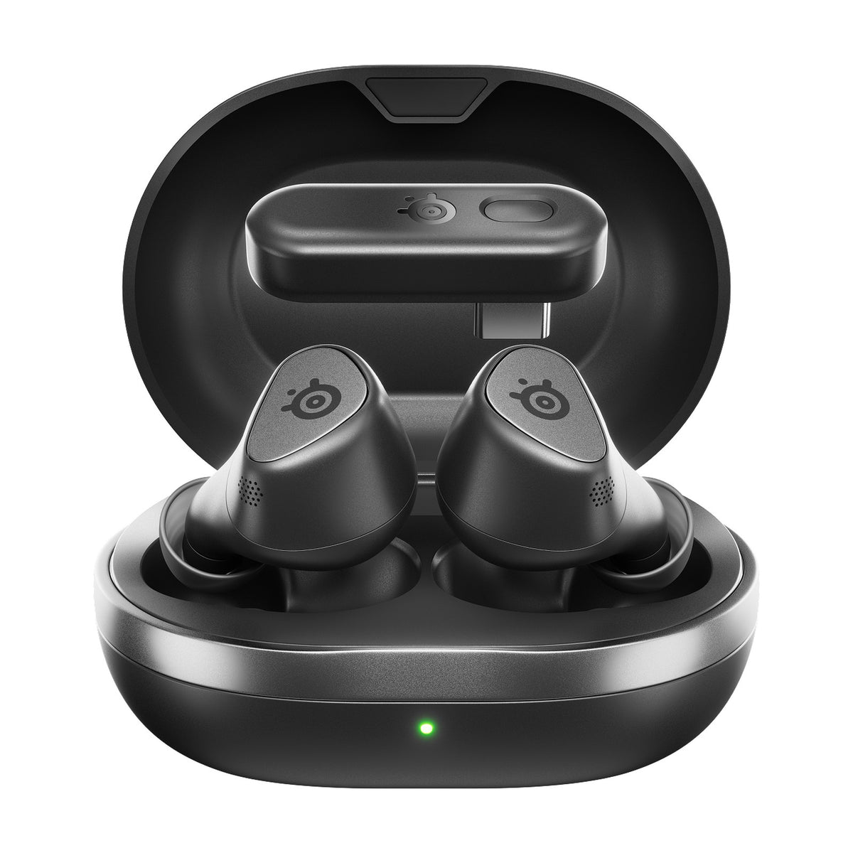 SteelSeries Arctis GameBuds Wireless Gaming Earbuds for PlayStation - Black, front view on a white background