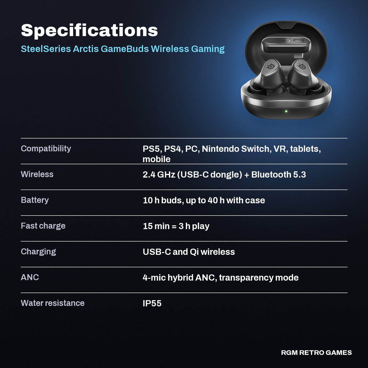 SteelSeries Arctis GameBuds Wireless Gaming Earbuds for PlayStation - Black specifications