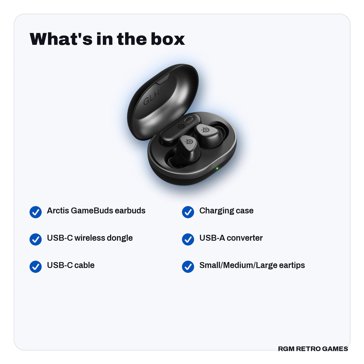 What's in the box with the SteelSeries Arctis GameBuds Wireless Gaming Earbuds for PlayStation - Black