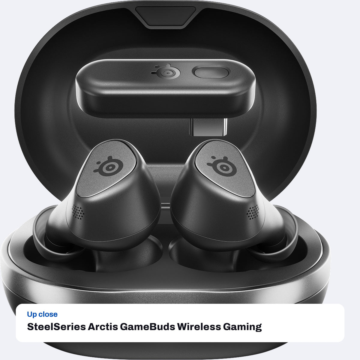 SteelSeries Arctis GameBuds Wireless Gaming Earbuds for PlayStation - Black, close-up detail
