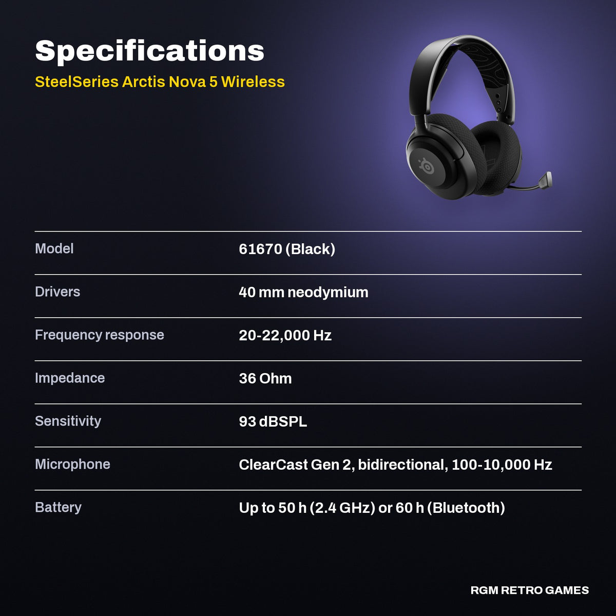 SteelSeries Arctis Nova 5 Wireless Multi-System Gaming Headset - Black specifications