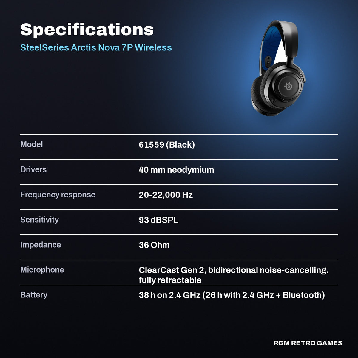SteelSeries Arctis Nova 7P Wireless Multi-Platform Gaming Headset - Black specifications