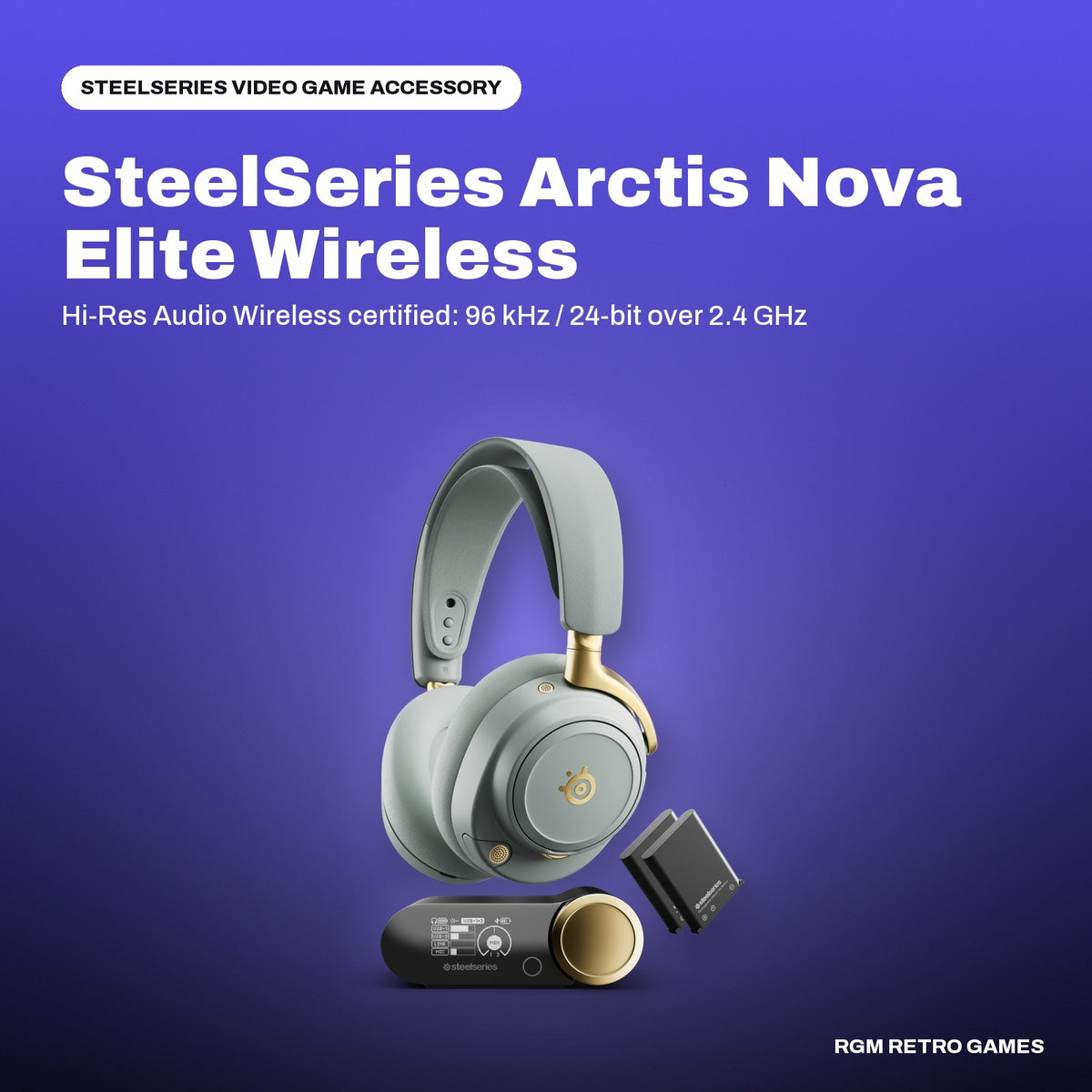 SteelSeries Arctis Nova Elite Wireless Multi-System Gaming Headset - Sage & Gold in a SteelSeries color scene
