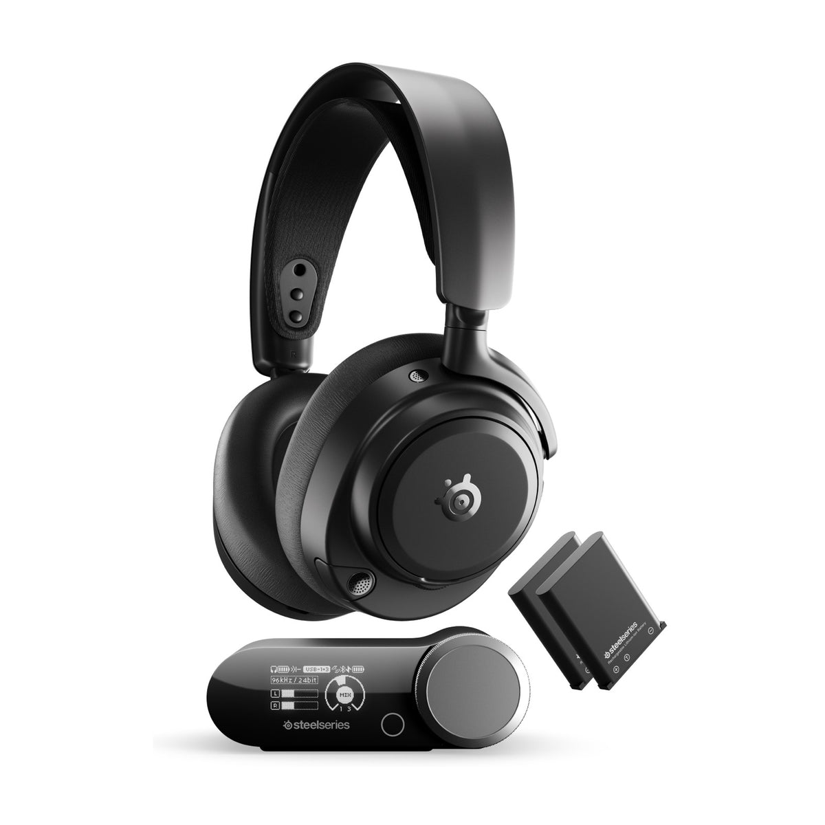 SteelSeries Arctis Nova Pro Omni Wireless Gaming Headset (Black), front view on a white background
