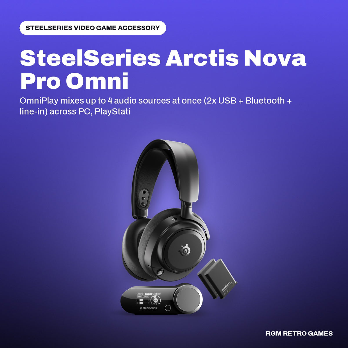 SteelSeries Arctis Nova Pro Omni Wireless Gaming Headset (Black) in a SteelSeries color scene