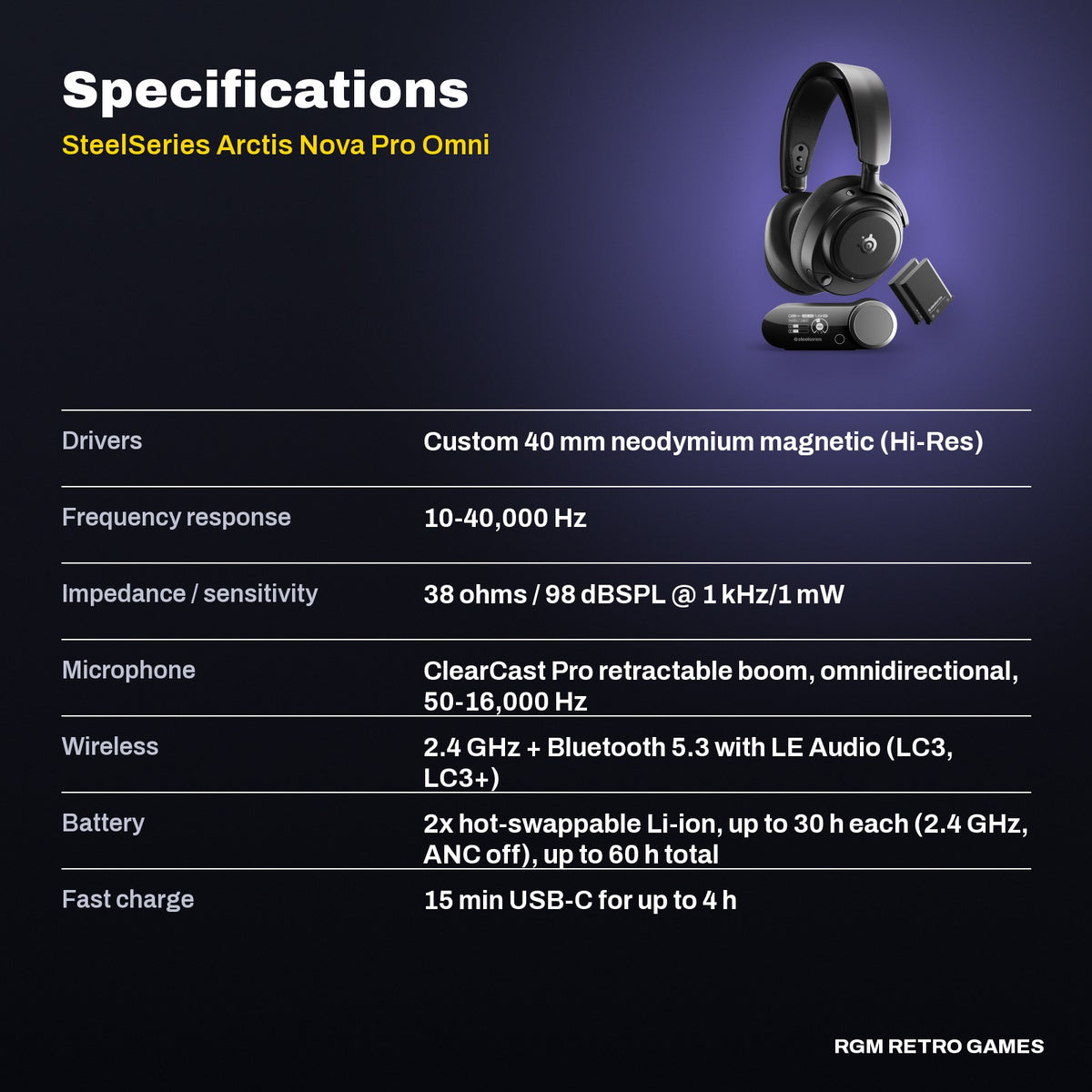 SteelSeries Arctis Nova Pro Omni Wireless Gaming Headset (Black) specifications