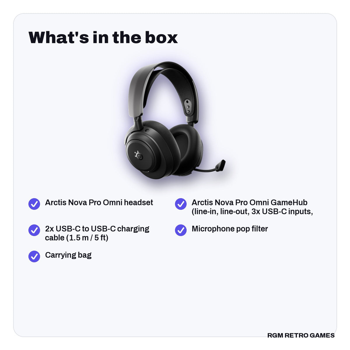 What's in the box with the SteelSeries Arctis Nova Pro Omni Wireless Gaming Headset (Black)