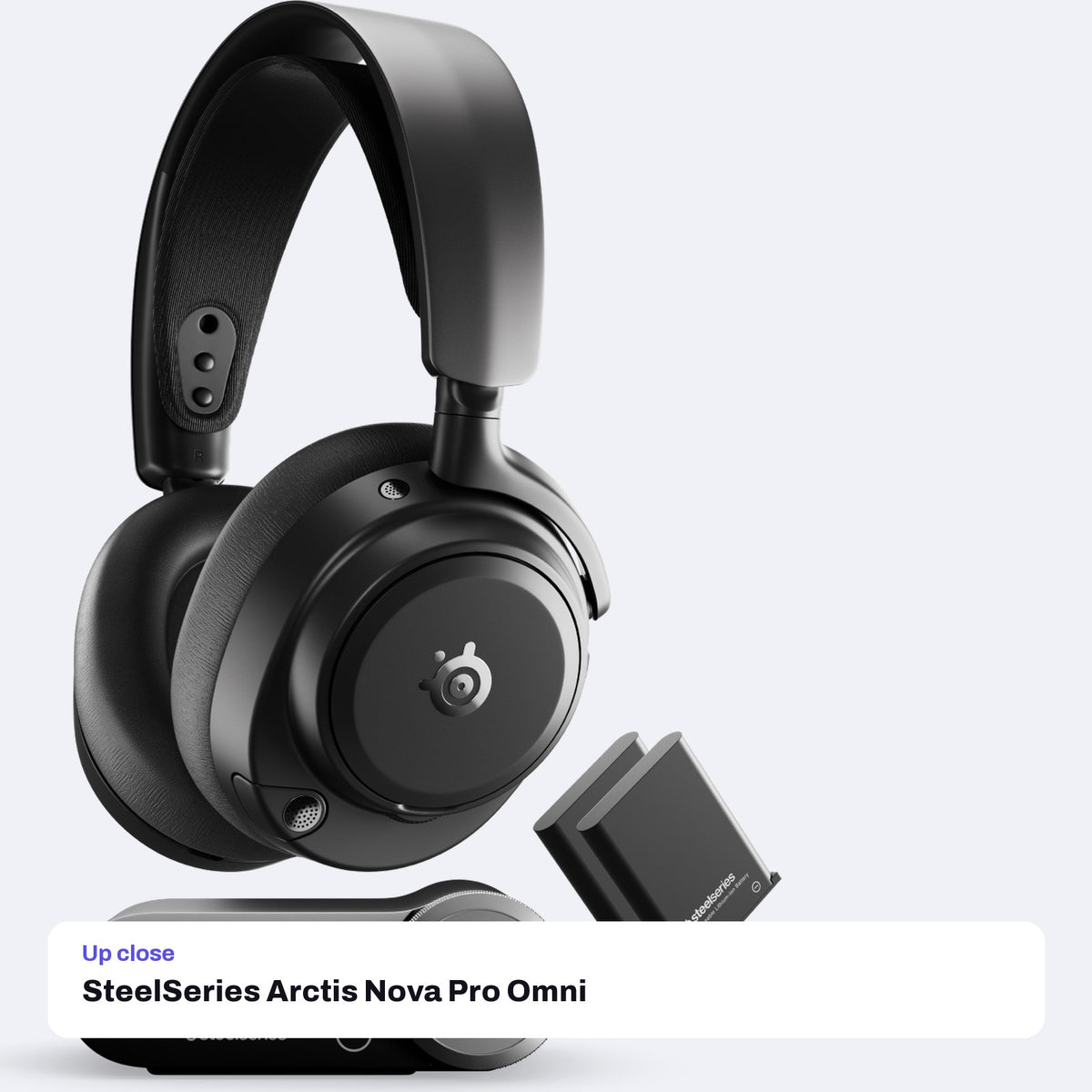 SteelSeries Arctis Nova Pro Omni Wireless Gaming Headset (Black), close-up detail