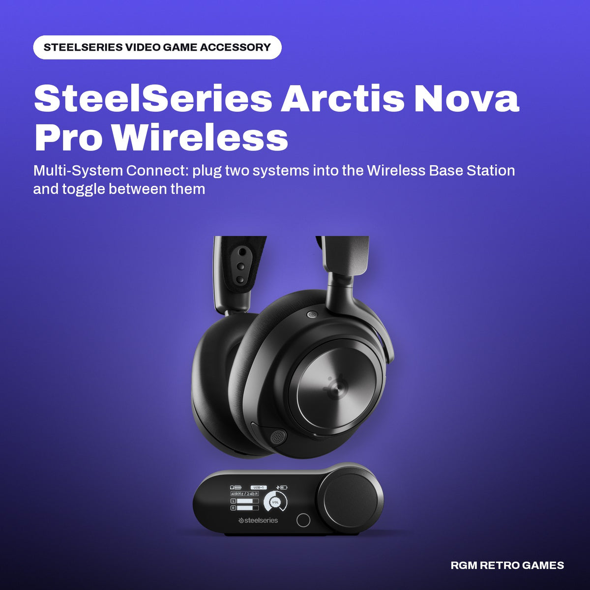 SteelSeries Arctis Nova Pro Wireless Multi-System Gaming Headset (PC/PlayStation) - Black in a SteelSeries color scene