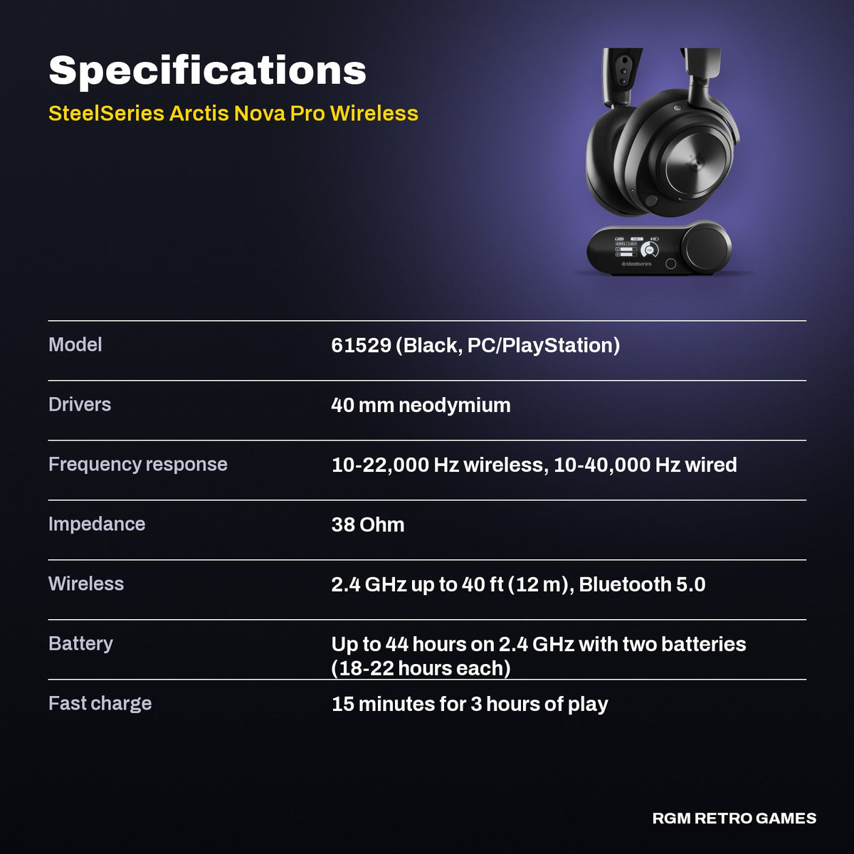 SteelSeries Arctis Nova Pro Wireless Multi-System Gaming Headset (PC/PlayStation) - Black specifications