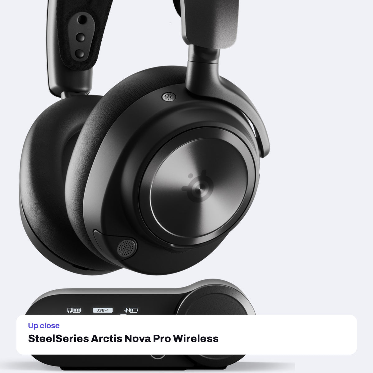 SteelSeries Arctis Nova Pro Wireless Multi-System Gaming Headset (PC/PlayStation) - Black, close-up detail