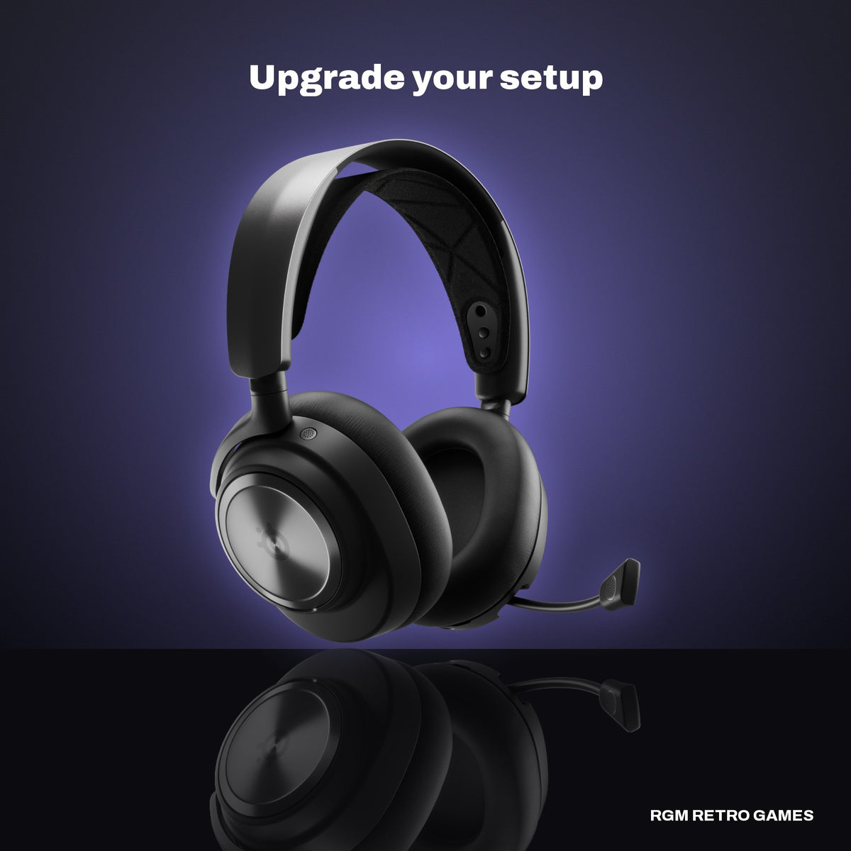 SteelSeries Arctis Nova Pro Wireless Multi-System Gaming Headset (PC/PlayStation) - Black in a dark studio setting