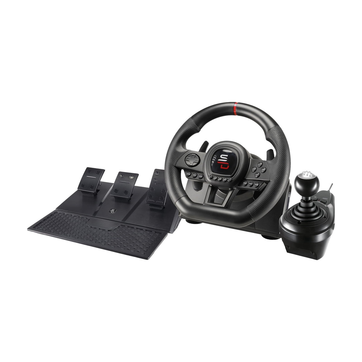 Subsonic Superdrive GS650-X Racing Wheel with Manual Shifter and 3 Pedals (Xbox Series X|S, Xbox One, PS4), front view on a white background