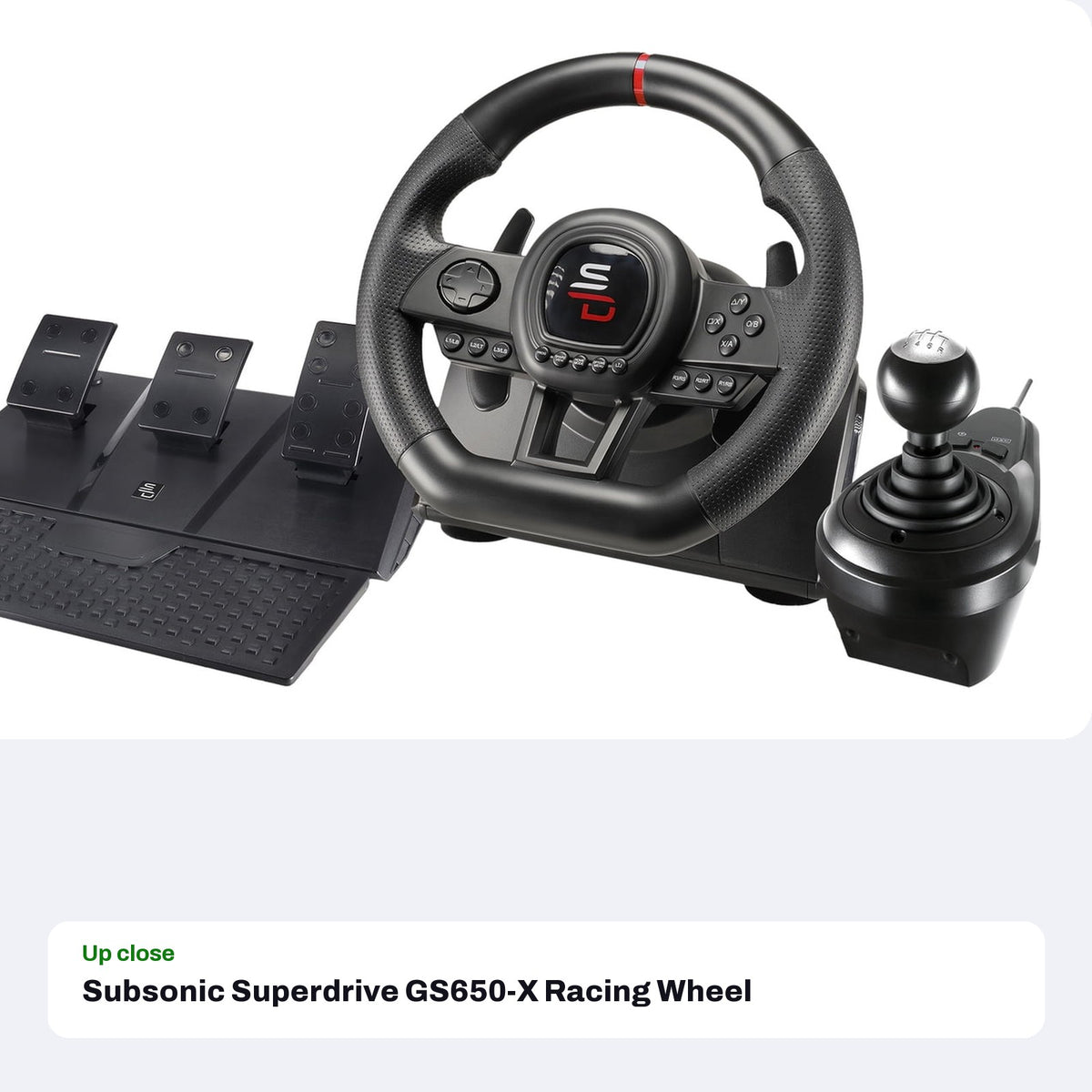 Subsonic Superdrive GS650-X Racing Wheel with Manual Shifter and 3 Pedals (Xbox Series X|S, Xbox One, PS4), close-up detail