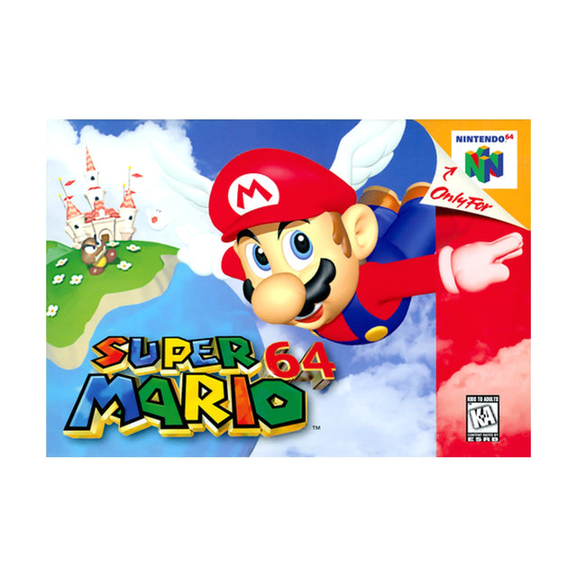 Super Mario 64 for Nintendo 64, front cover of the complete-in-box copy