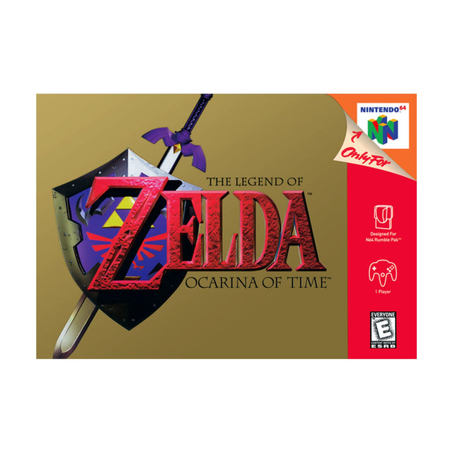 The Legend of Zelda: Ocarina of Time for Nintendo 64, front cover of the complete-in-box copy