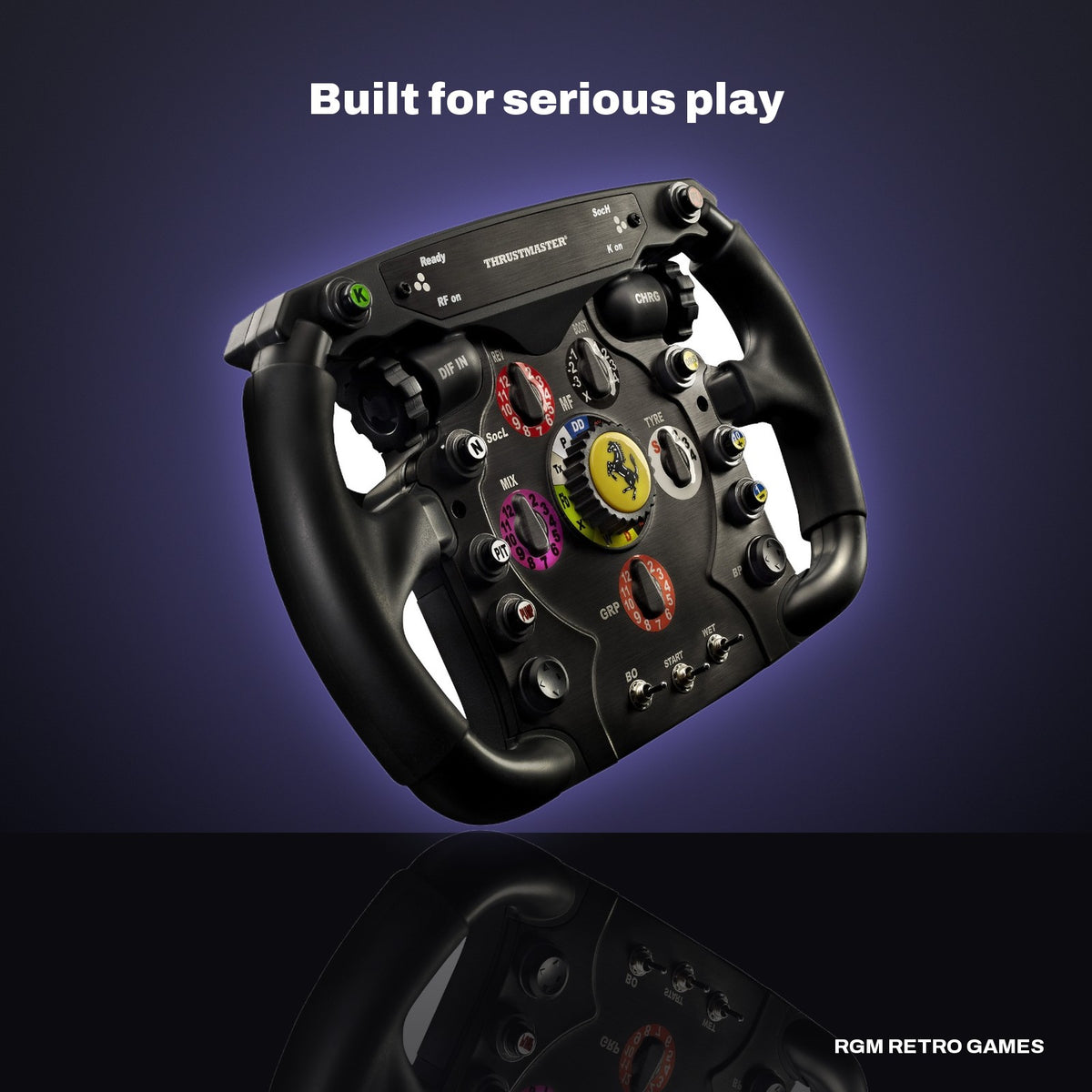 Thrustmaster Ferrari F1 Wheel Add-On in a dark studio setting
