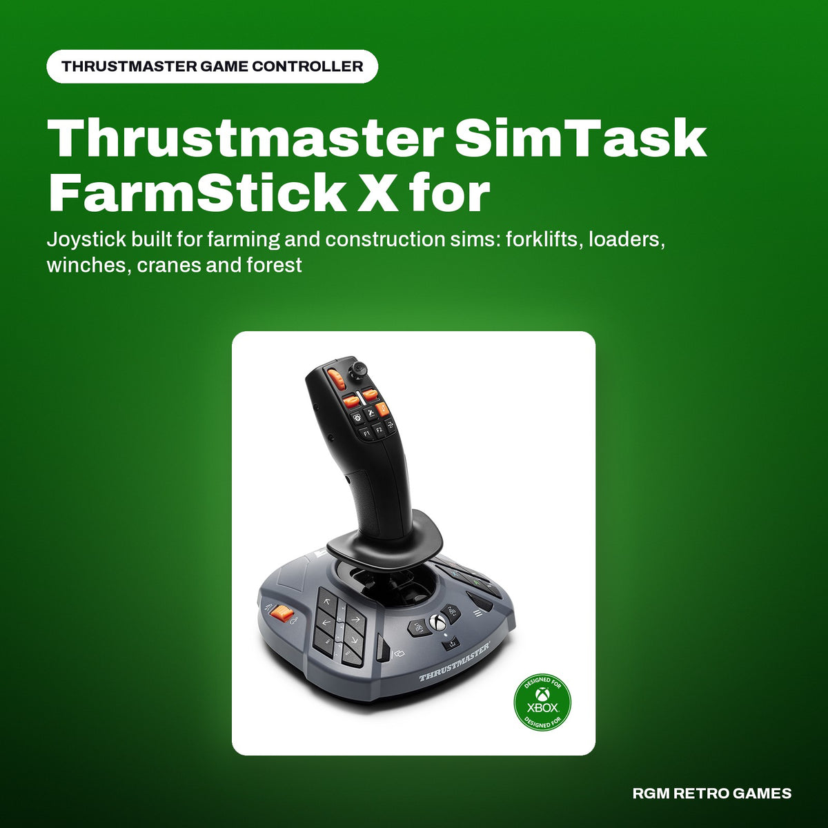 Thrustmaster SimTask FarmStick X for Xbox Series X|S and PC in a Thrustmaster color scene