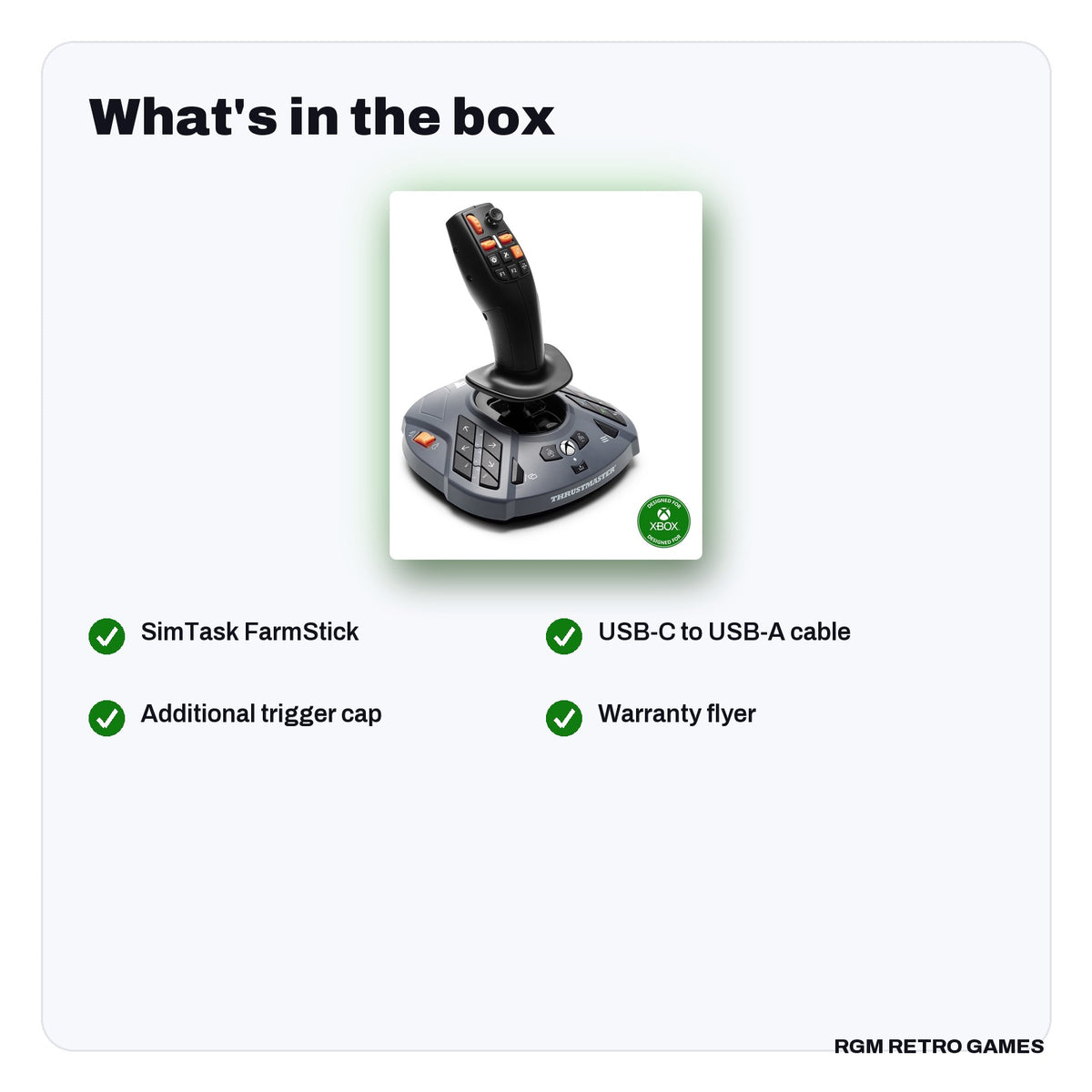 What's in the box with the Thrustmaster SimTask FarmStick X for Xbox Series X|S and PC