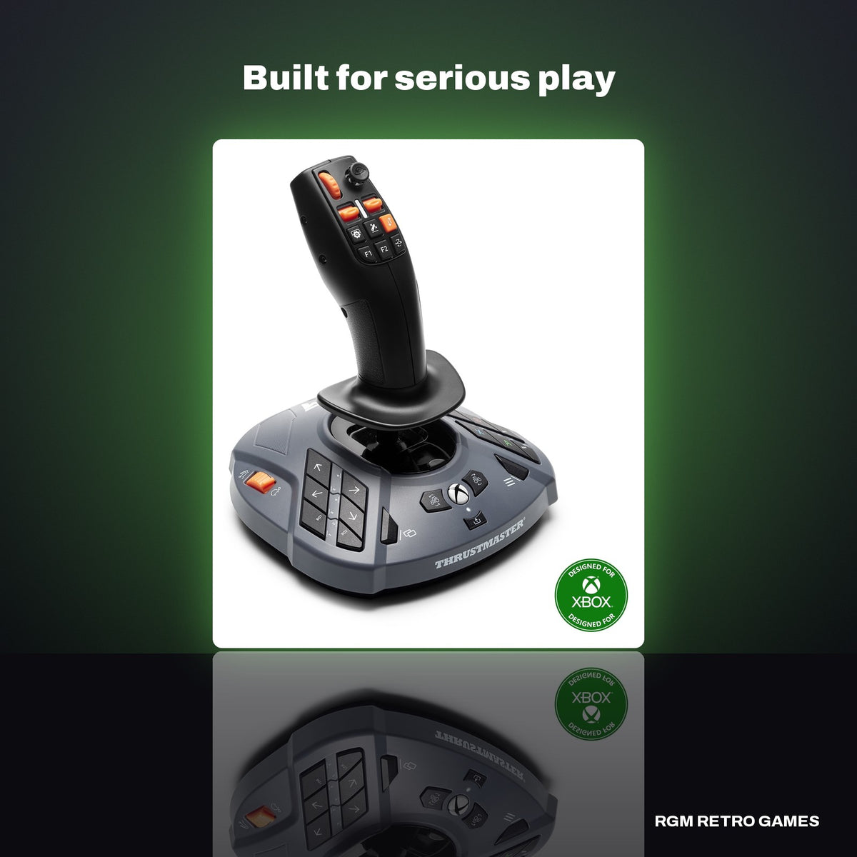 Thrustmaster SimTask FarmStick X for Xbox Series X|S and PC in a dark studio setting