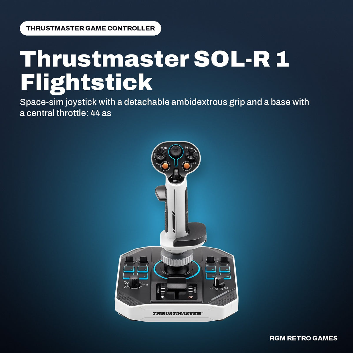 Thrustmaster SOL-R 1 Flightstick in a Thrustmaster color scene