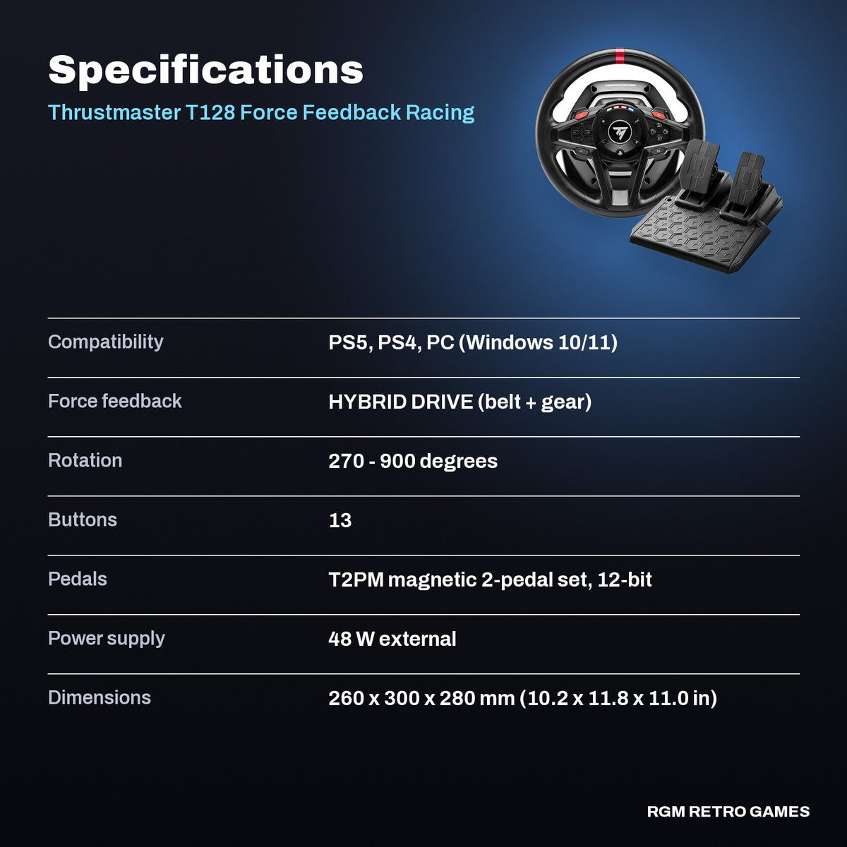 Thrustmaster T128 Force Feedback Racing Wheel and Pedals for PS5, PS4 and PC specifications