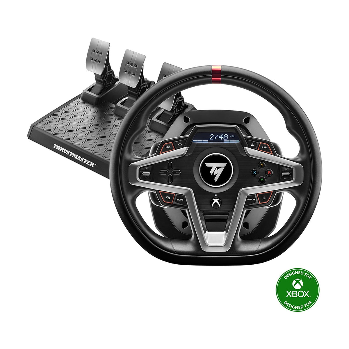 Thrustmaster T248 Racing Wheel and Magnetic Pedals for Xbox Series X|S, Xbox One and PC, front view on a white background