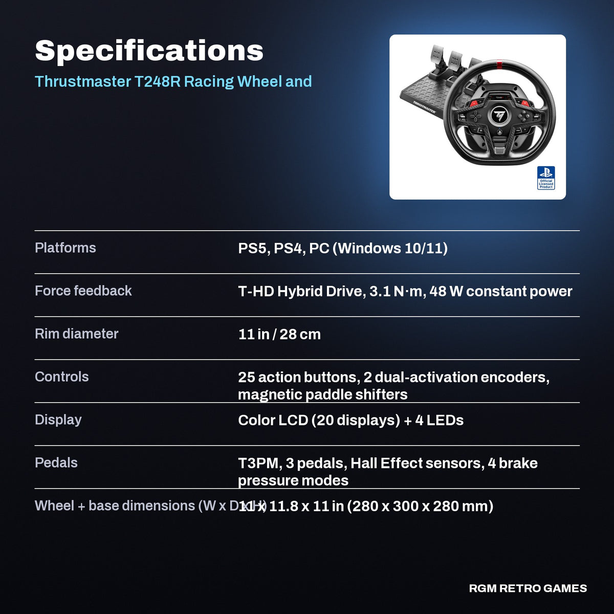 Thrustmaster T248R Racing Wheel and T3PM Magnetic Pedals (PS5, PS4, PC) specifications
