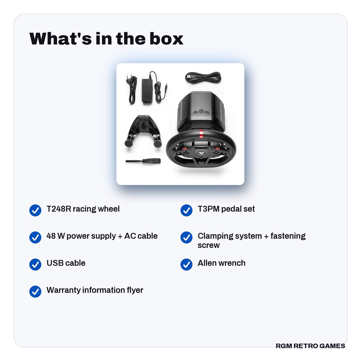 What's in the box with the Thrustmaster T248R Racing Wheel and T3PM Magnetic Pedals (PS5, PS4, PC)