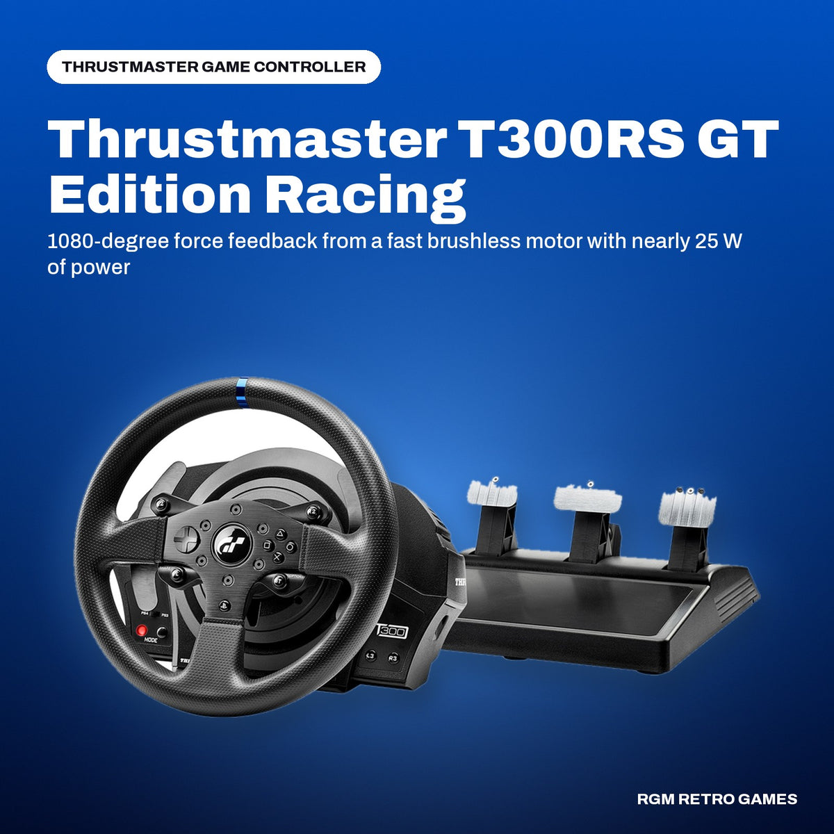 Thrustmaster T300RS GT Edition Racing Wheel and Pedals (PS5, PS4, PC) in a Thrustmaster color scene