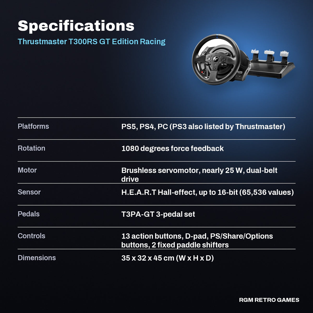Thrustmaster T300RS GT Edition Racing Wheel and Pedals (PS5, PS4, PC) specifications