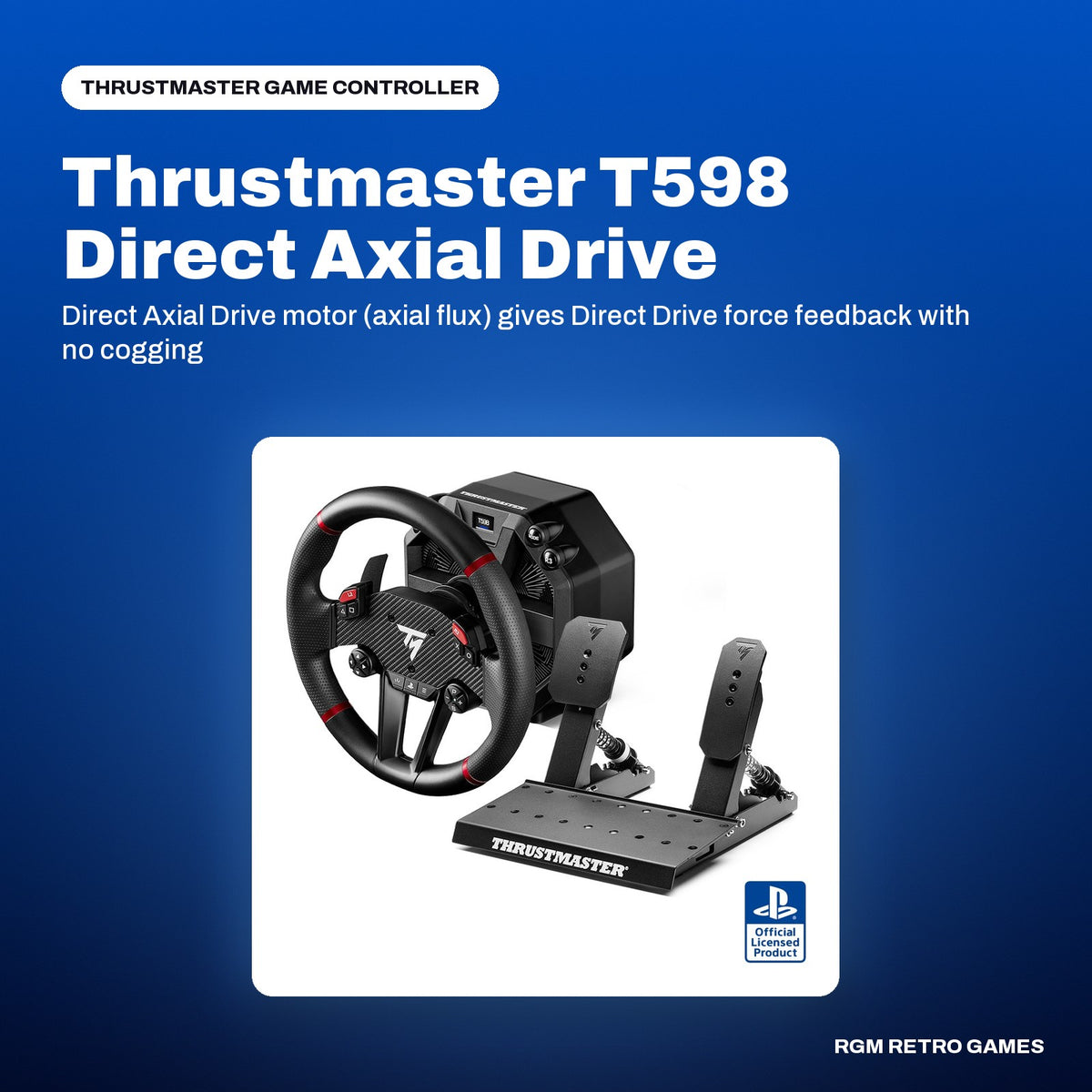 Thrustmaster T598 Direct Axial Drive Racing Wheel and Pedal Set (PS5, PS4, PC) in a Thrustmaster color scene
