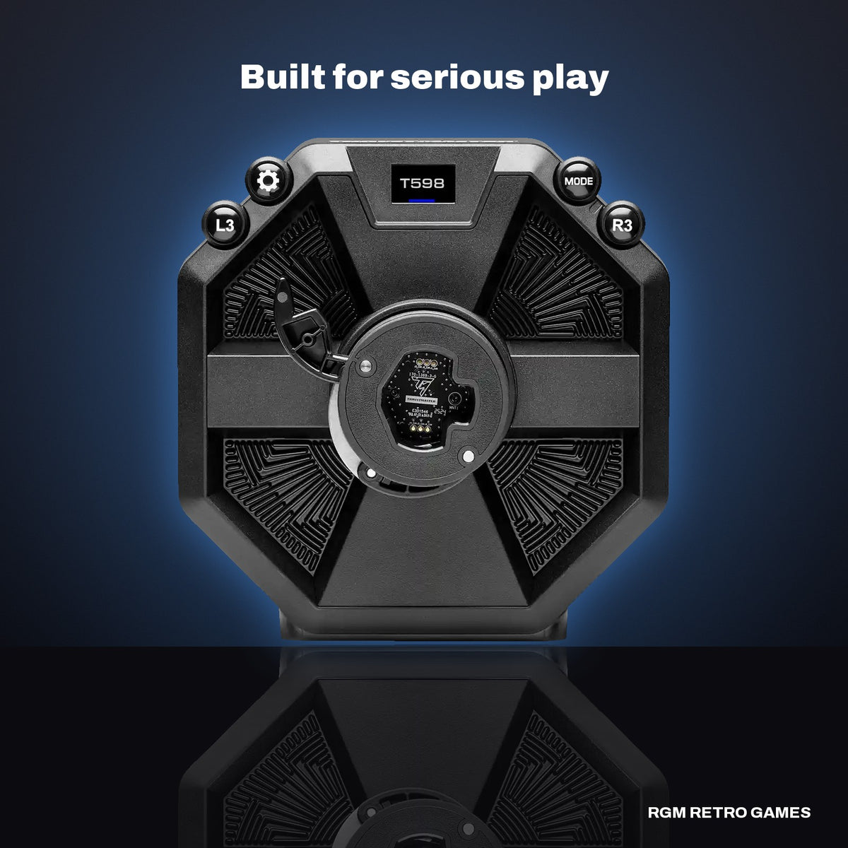 Thrustmaster T598 Direct Axial Drive Racing Wheel and Pedal Set (PS5, PS4, PC) in a dark studio setting