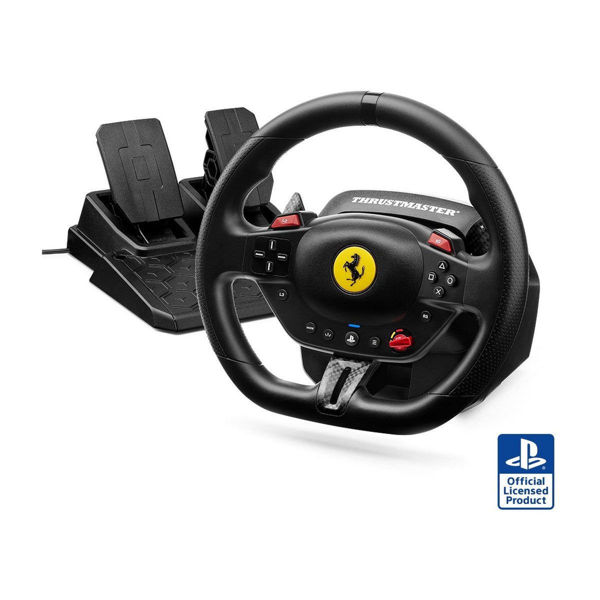 Thrustmaster T98 Ferrari 296 GTB Racing Wheel and Pedal Set (PS5, PS4, PC), front view on a white background