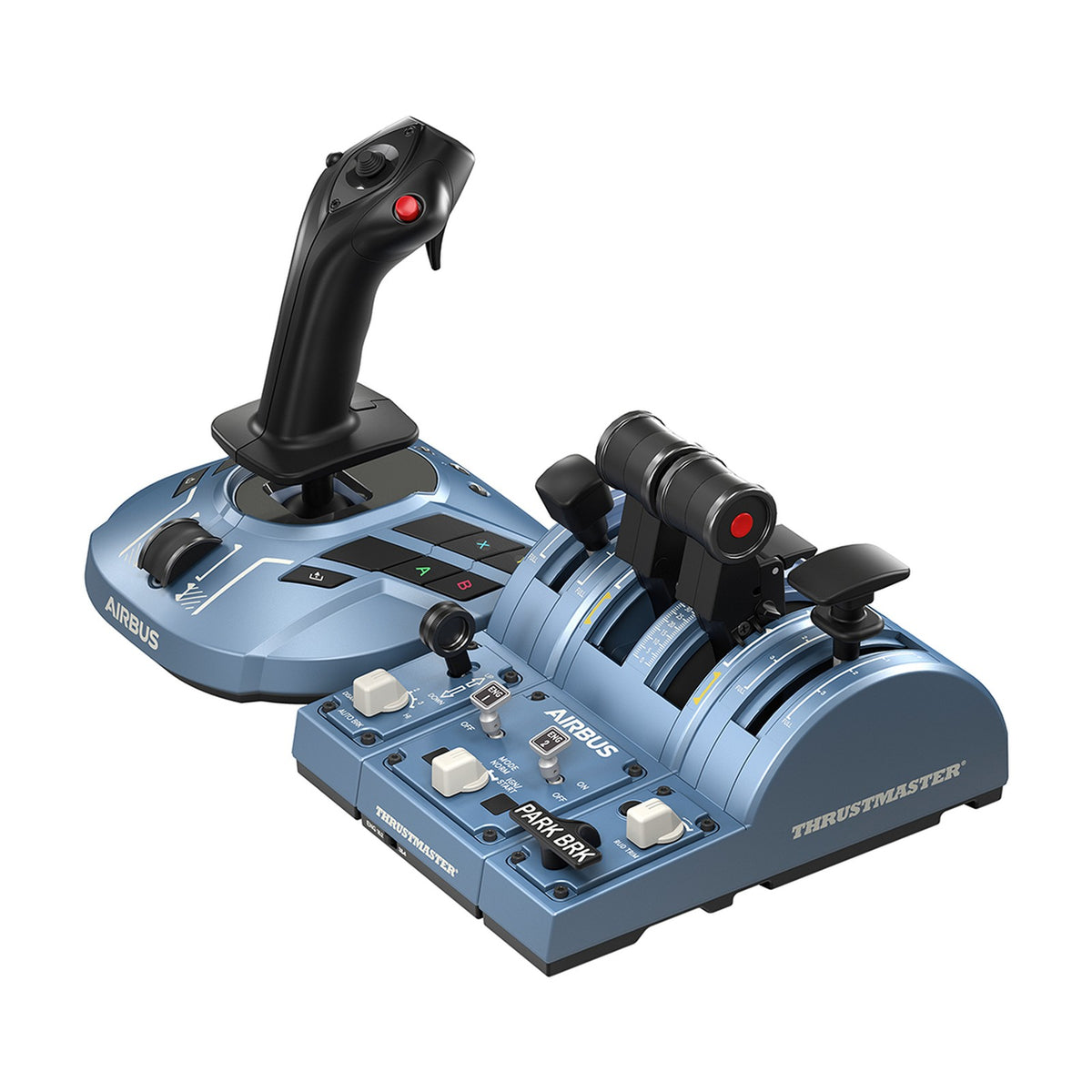 Thrustmaster TCA Captain Pack X Airbus Edition (Sidestick + Throttle Quadrant for Xbox Series X|S and PC), front view on a white background