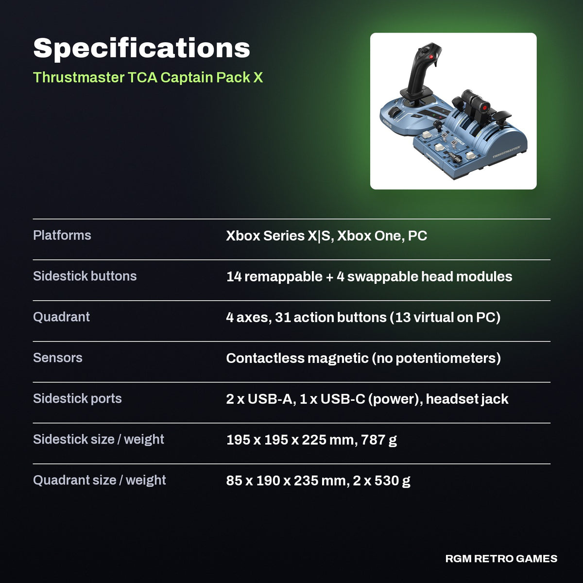 Thrustmaster TCA Captain Pack X Airbus Edition (Sidestick + Throttle Quadrant for Xbox Series X|S and PC) specifications