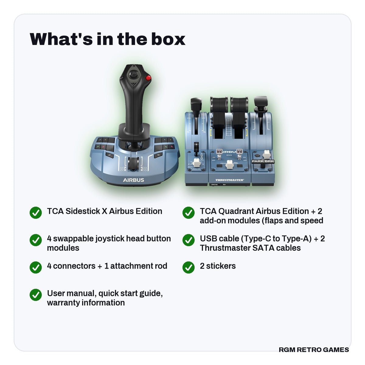 What's in the box with the Thrustmaster TCA Captain Pack X Airbus Edition (Sidestick + Throttle Quadrant for Xbox Series X|S and PC)