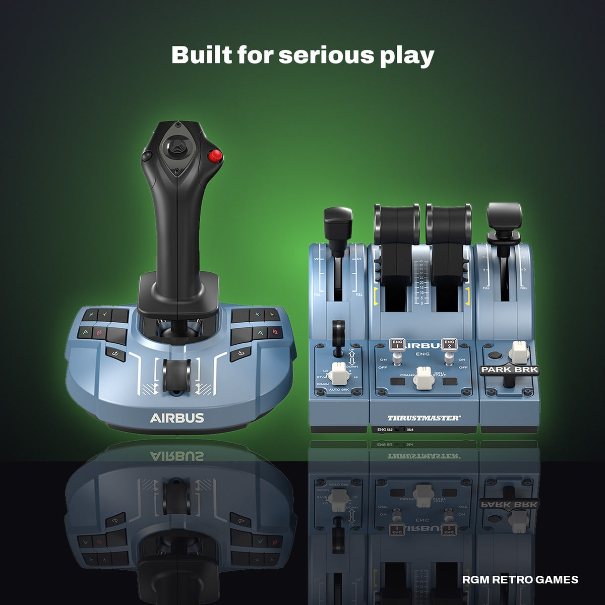 Thrustmaster TCA Captain Pack X Airbus Edition (Sidestick + Throttle Quadrant for Xbox Series X|S and PC) in a dark studio setting