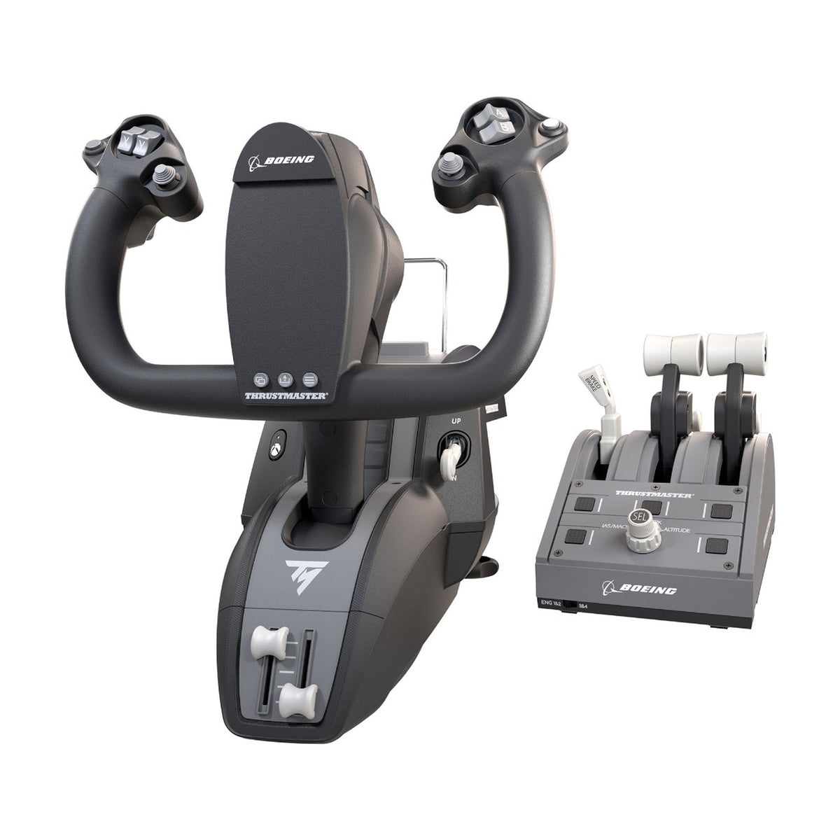 Thrustmaster TCA Yoke Pack Boeing Edition (Yoke + Throttle Quadrant) for Xbox Series X|S, Xbox One and PC, front view on a white background